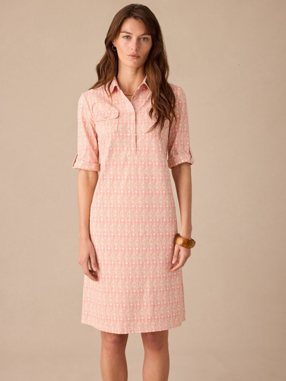 J McLaughlin Lawrence Dress in Neo Jewel Ikat - Light Coral/White NEW